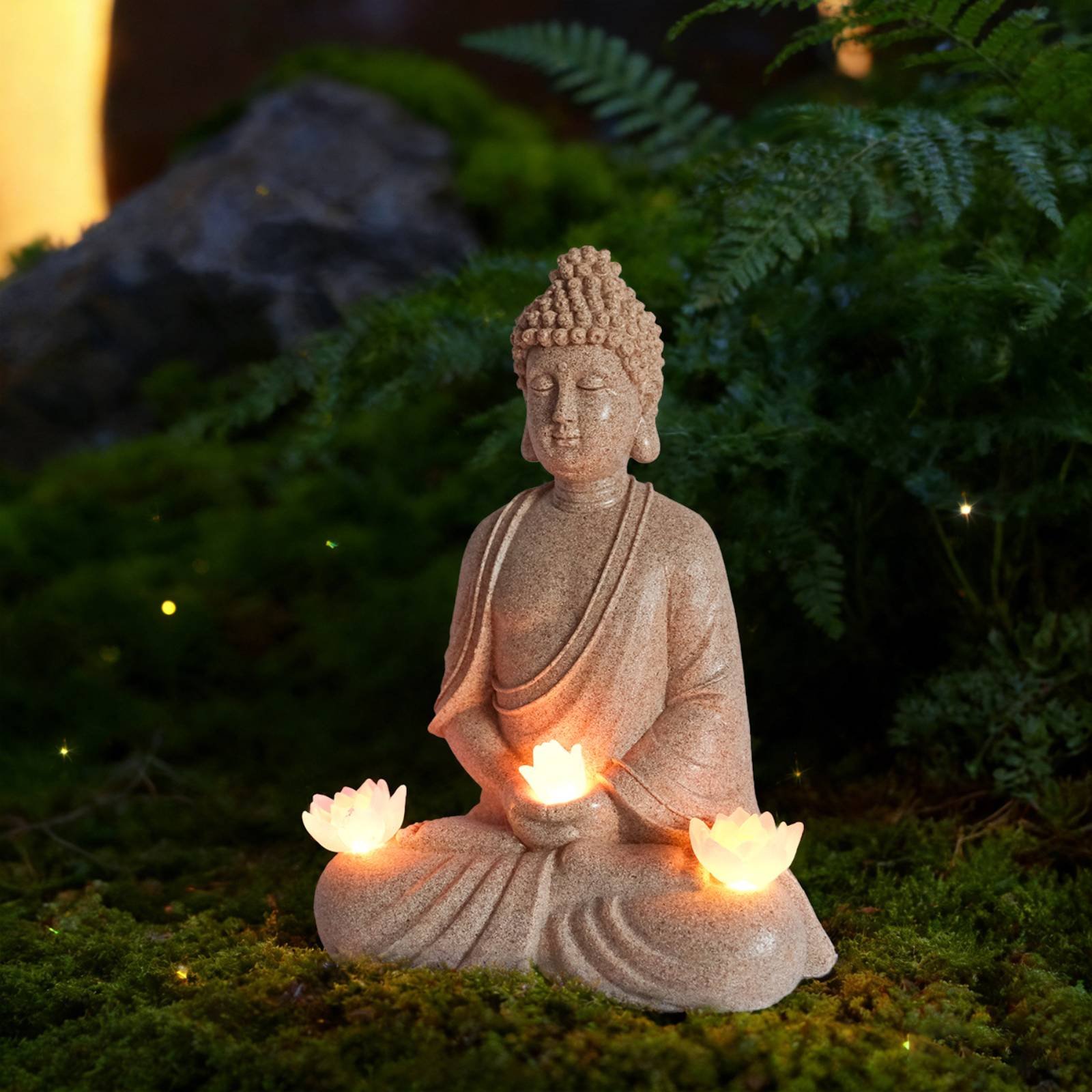 Outdoor Lighting Modern - Solar Buddha Statue Outdoor Safe Meditating