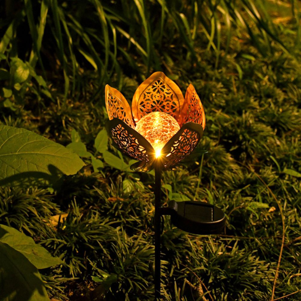 Outdoor Lighting Ground Fixtures - Lotus Shaped Solar Powered Lamp Hollow