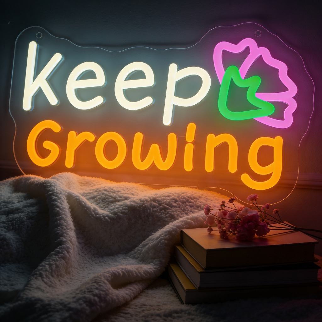 Outdoor Lighting Quotes - Keep Growing Motivational LED Neon Sign