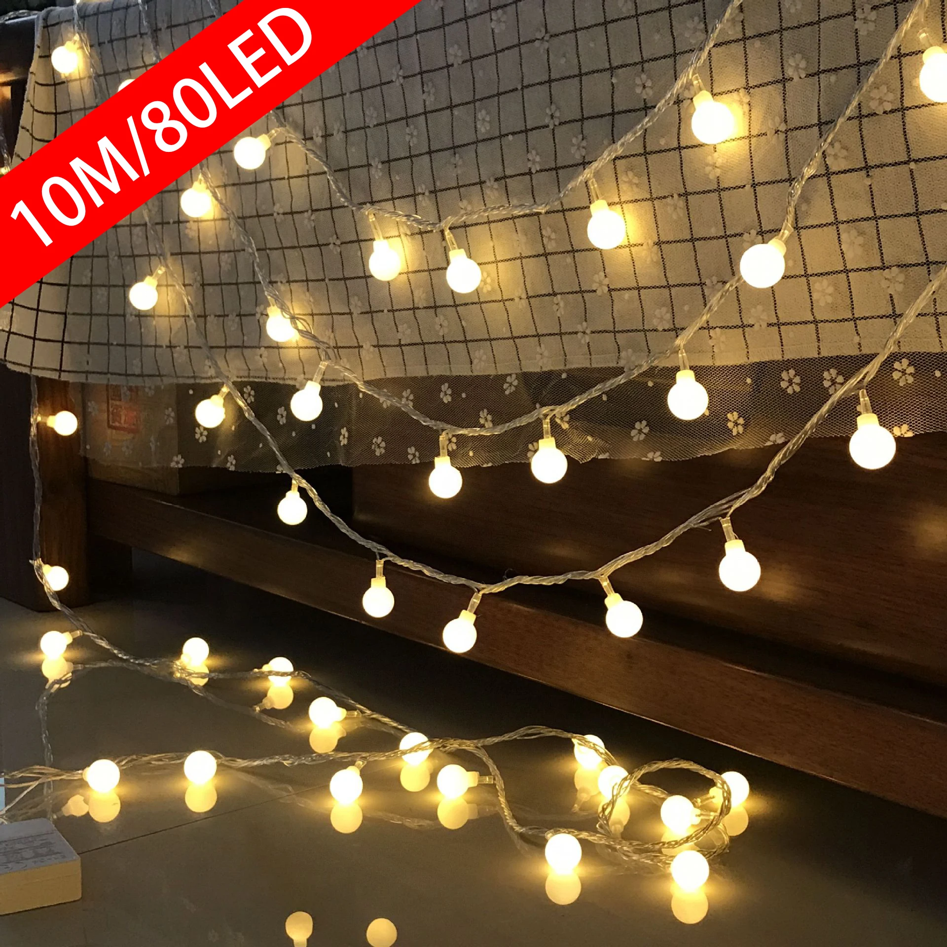 Outdoor Lighting Sconce - 10M USB/Battery Power Ball LED String