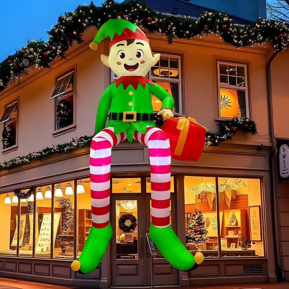 Outdoor Lighting In Ground - 8FT Christmas Inflatables Sitting Elf Decoration
