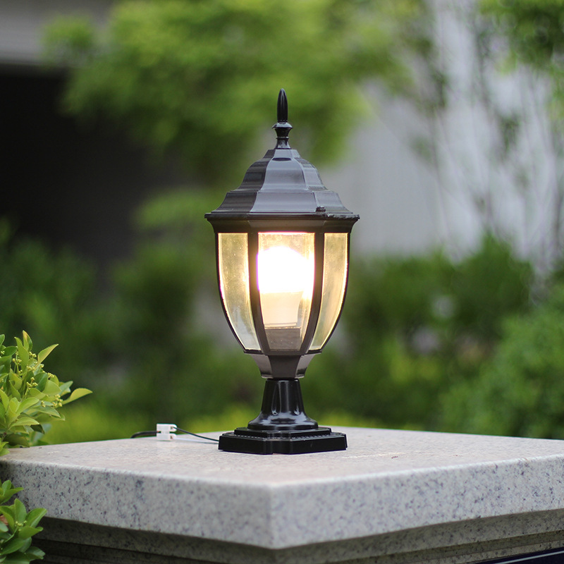 Outdoor Lighting Victorian - European Retro Victorian Glass Lantern Pillar
