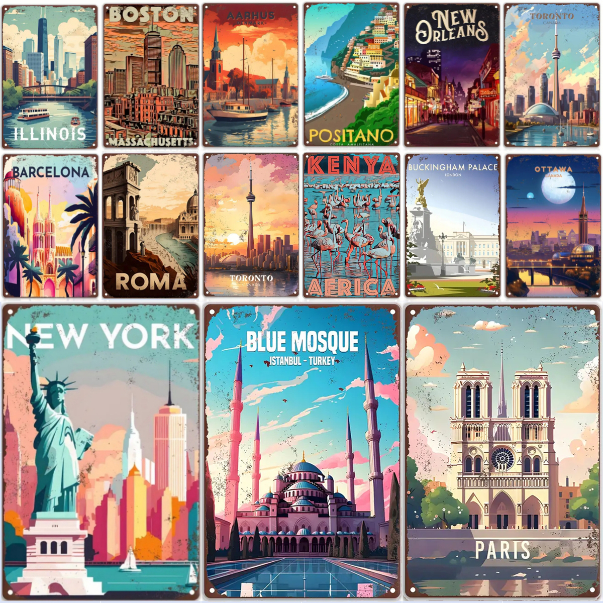 Vintage Metal Sign Travel Roun - Outdoor Lighting New York avis et prix