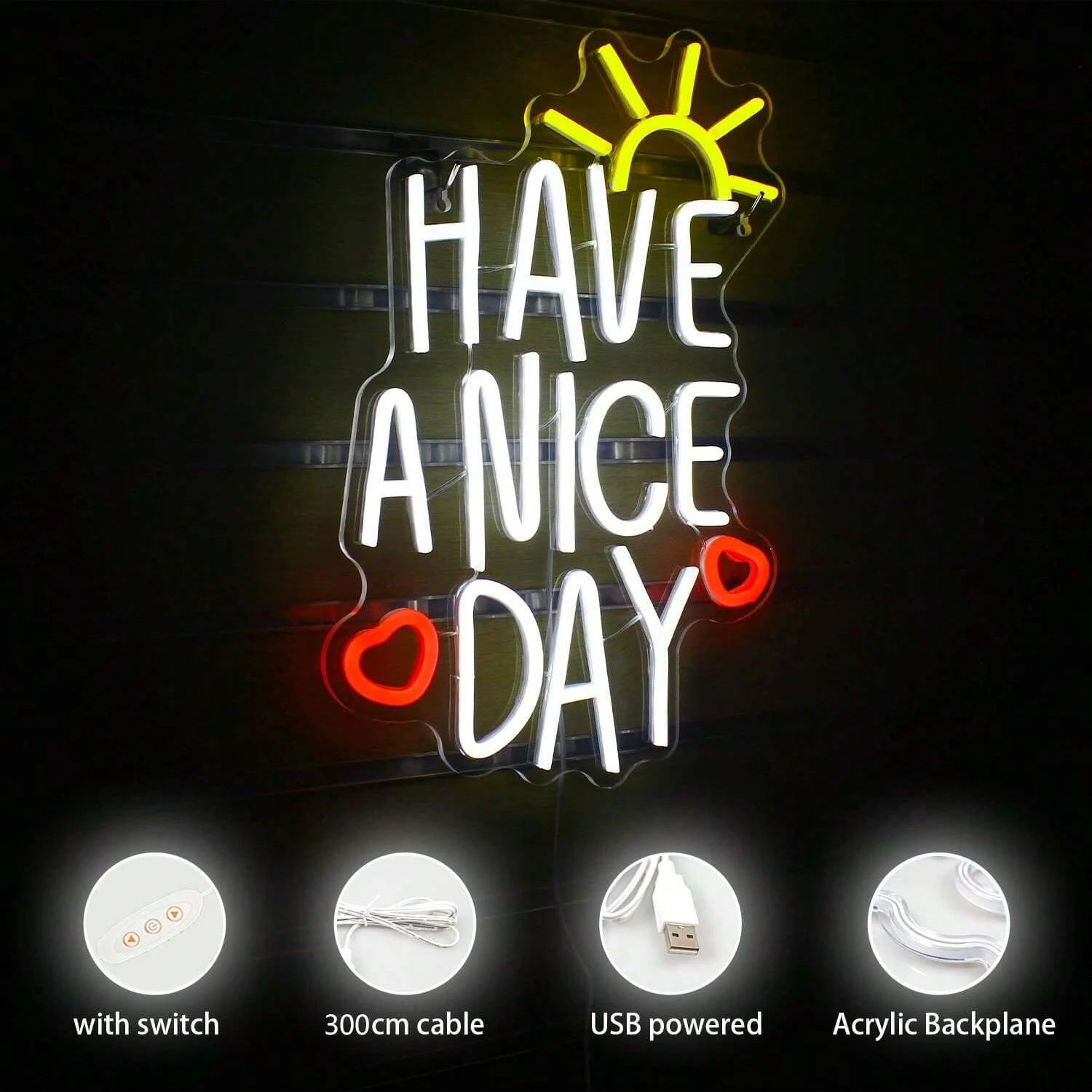 Have A Nice Day Sun Heart Neon - Outdoor Lighting Quotes avis et prix