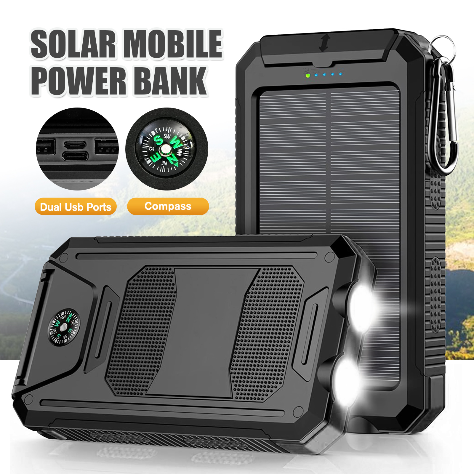 10000mAh Solar Power Bank Port - Outdoor Lighting Wire avis et prix