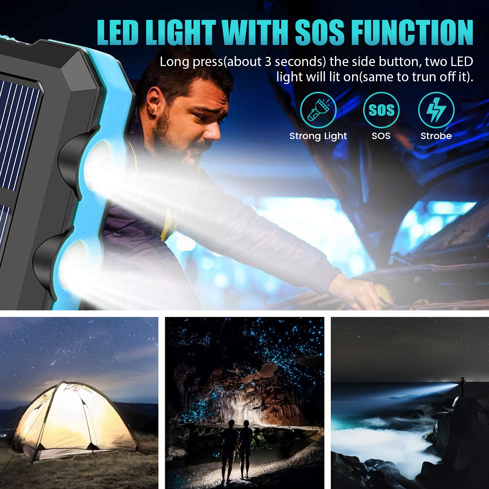 10000mAh Solar Power Bank Port - Outdoor Lighting Wire avis et prix